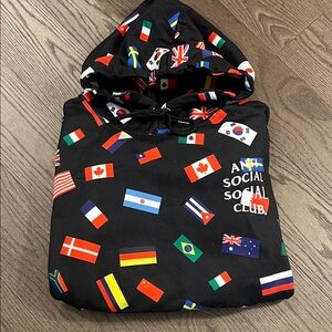 Anti Social Social Club Black Hoodie with Multicolor Flags